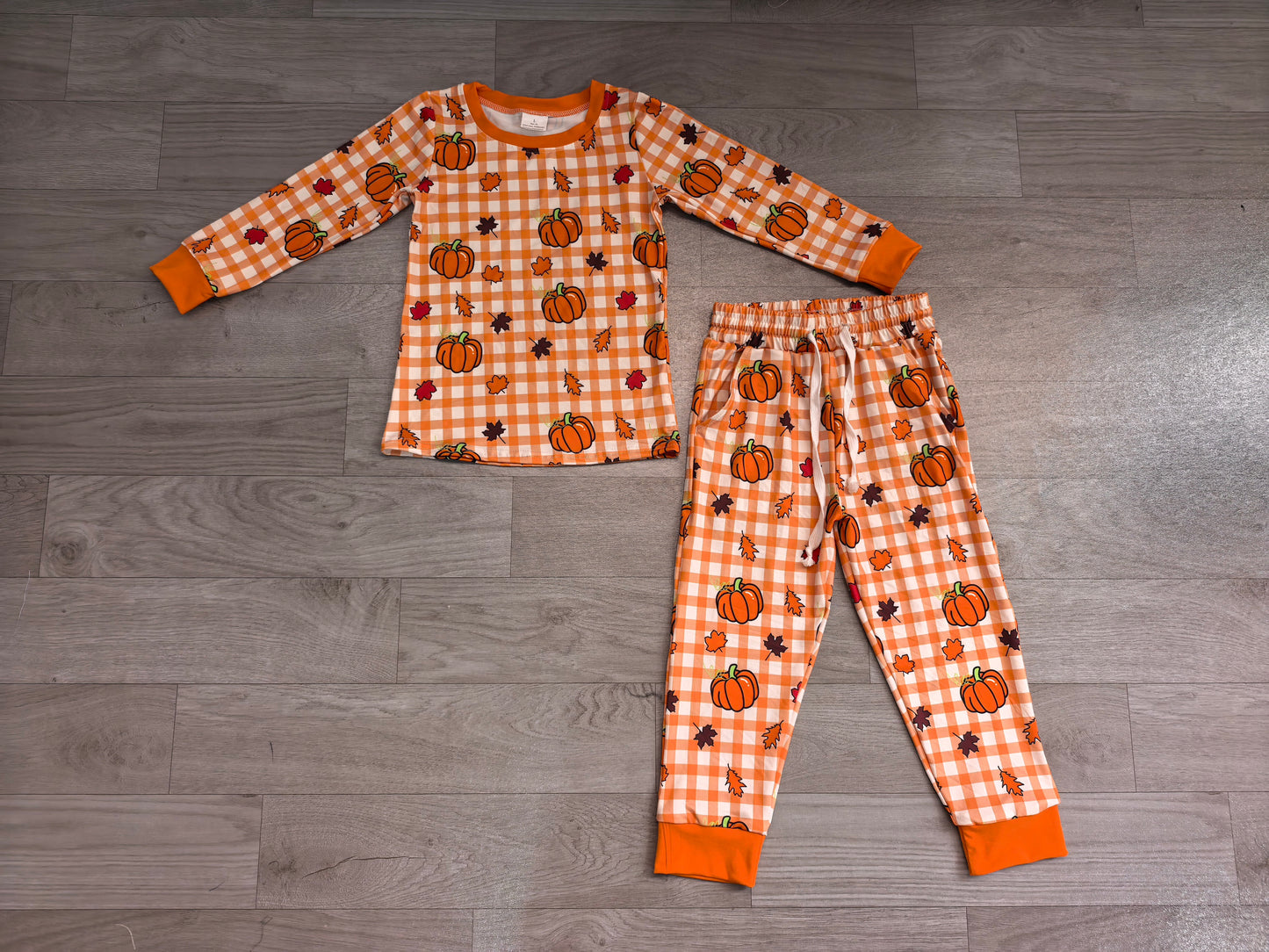Baby Boys Pumpkins Checked Top Pockets Pant Fall Clothes Set Preorder BLP1540