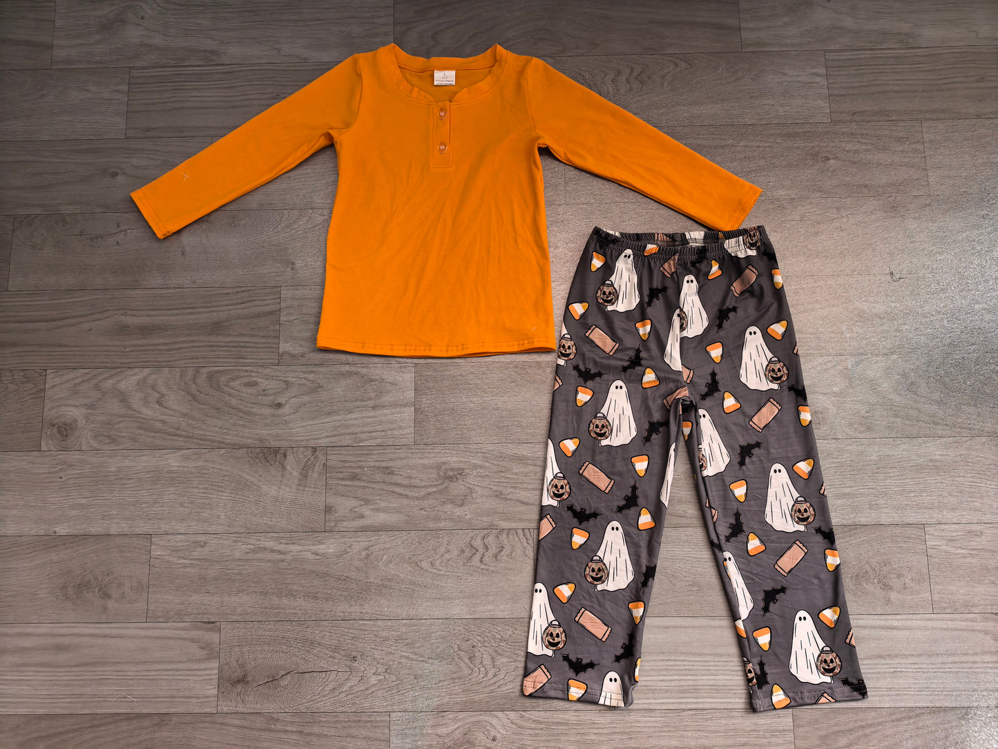 Baby Boys Clothes Orange Button Top Ghosts Pumpkins Pant Halloween Clothes Set Preorder BLP1546