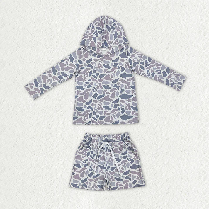 Baby Boys Light Grey Camo Hoodie Top Pockets Shorts Southern Clothes Sets