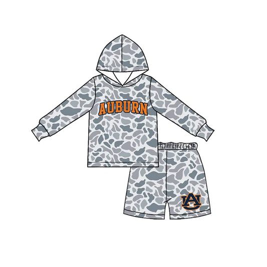 Preorder Baby Boys Grey Camo Auburn Long Sleeve Hoodie Short Team Clothes Set BLS0041