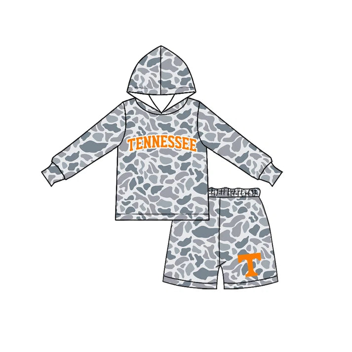 Preorder Baby Boys Grey Camo Tennessee Long Sleeve Hoodie Short Team Clothes Set BLS0042