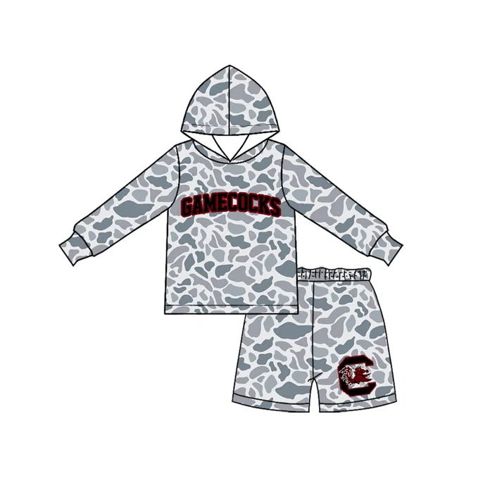 Preorder Baby Boys Grey Camo Gamecocks Long Sleeve Hoodie Short Team Clothes Set BLS0048
