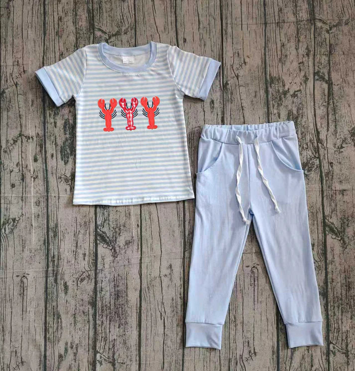 Embroidery Crayfishes Baby Boys Stripe Top Pockets Leggings Clothes Sets Preorder BSPO0616 10.24