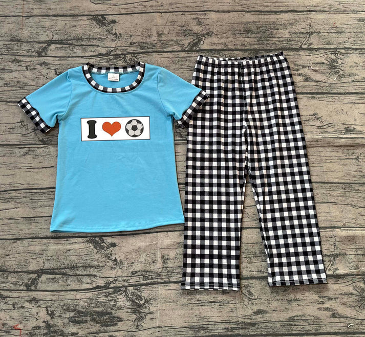 Embroidery I Love Footballs Baby Boys Checked Pants Team Clothes Sets Preorder BSPO0622 11.17
