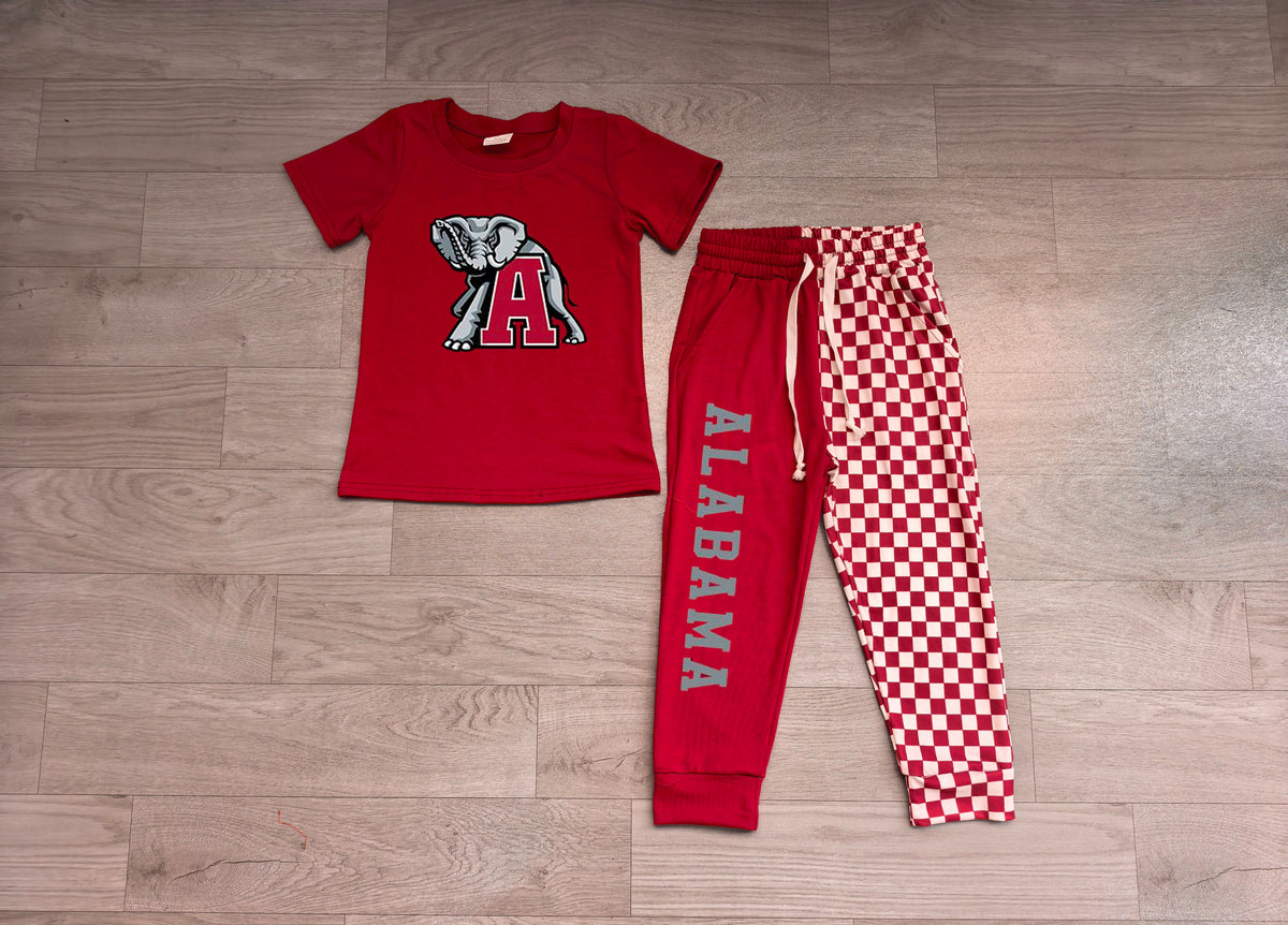 Baby Boys Clothes Vinyl Alabama Shirt Top Pockets Joggers Team Clothes Sets Preorder BSPO0697