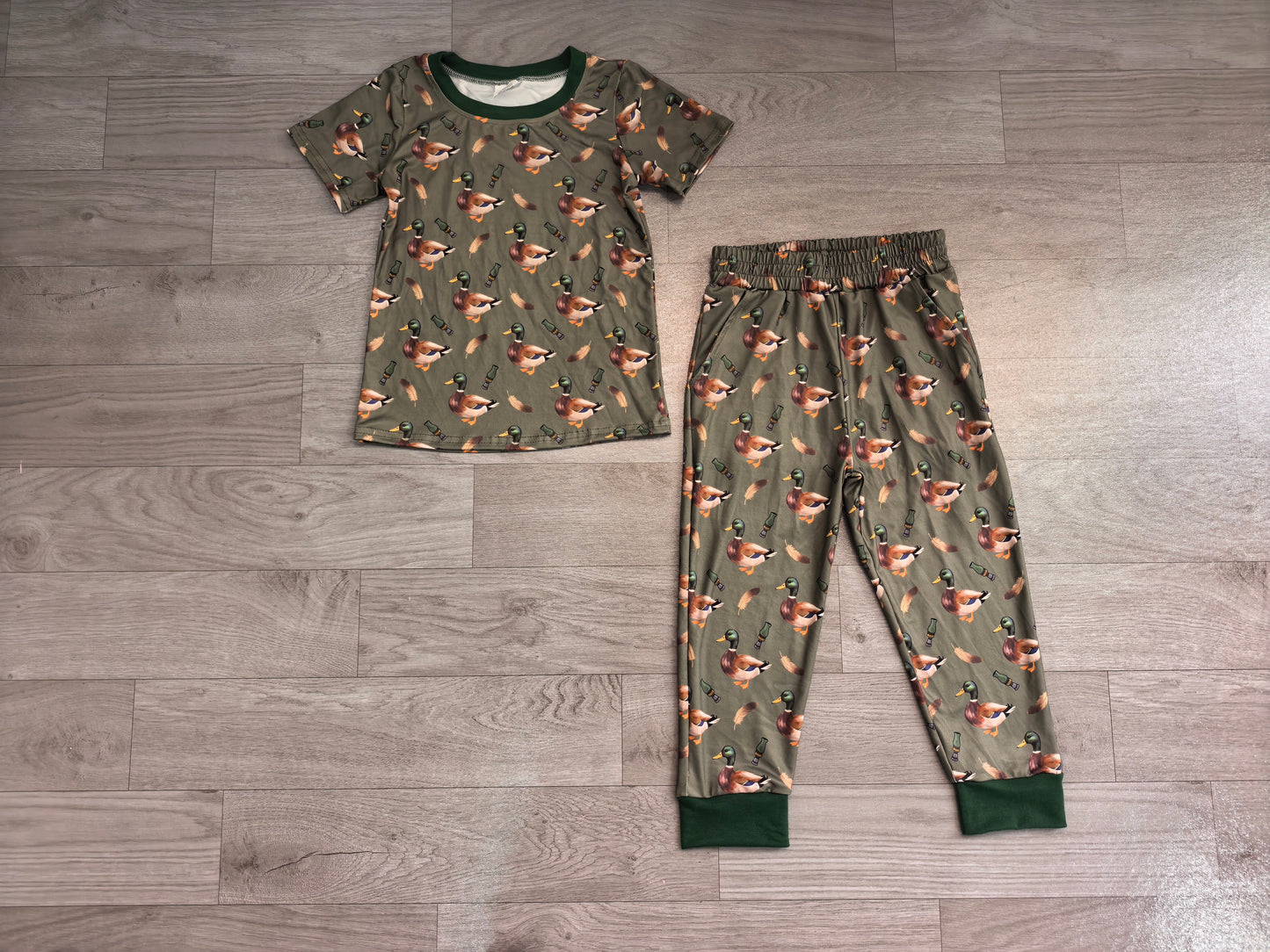 Baby Boys Pajamas Green Ducks Calls Top Pockets Joggers Hunting Clothes Set Preorder BSPO0702