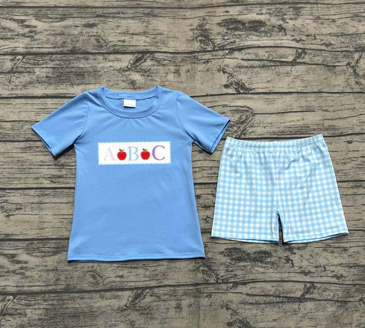Baby Boys Clothes Blue Embroidery Apple ABC Top Plaid Shorts Back To School Clothes Sets Preorder BSSO1331 5.1