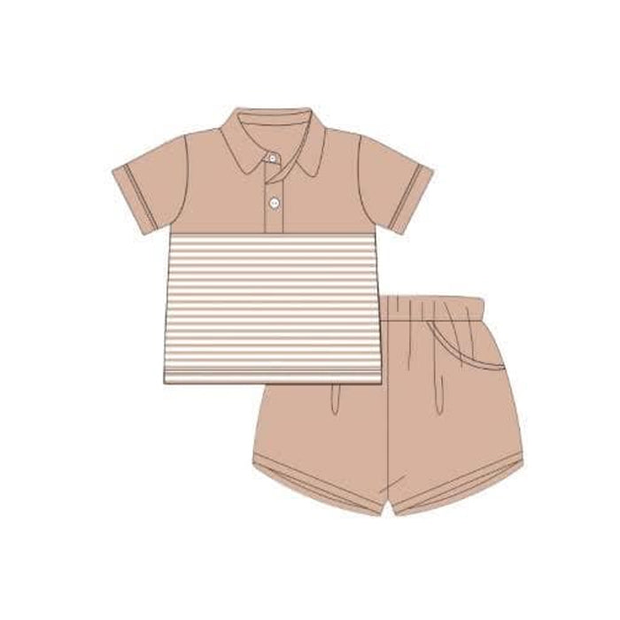 Baby Boys Clothes Pink Short Sleeves Button Stripe Top Pockets Short Clothes Set Preorder BSSO1413 3.4
