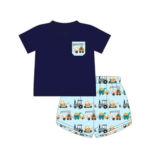 Baby Boys Clothes Navy Short Sleeves Pocket Top Excavators Short Clothes Set Preorder BSSO1414 3.4