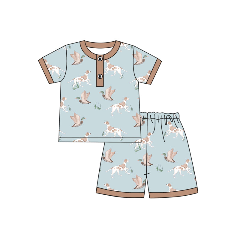 Baby Boys Pajamas Blue Short Sleeves Ducks Dogs Button Top Short Pajamas Set Preorder BSSO1421 3.5