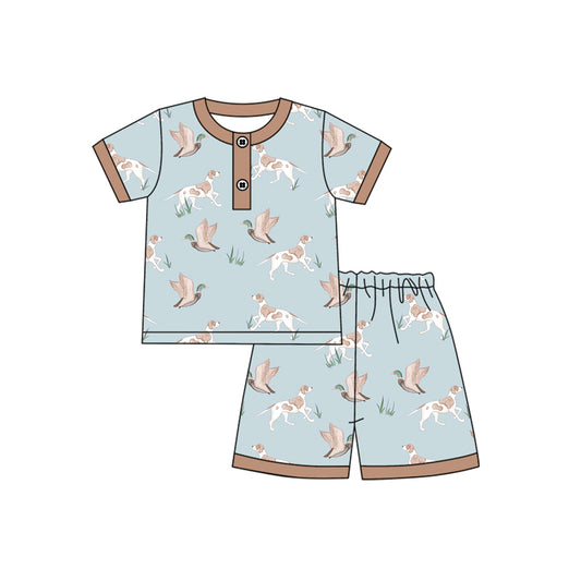 Baby Boys Pajamas Blue Short Sleeves Ducks Dogs Button Top Short Pajamas Set Preorder BSSO1421 3.5