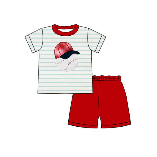 Baby Boys Clothes Blue Short Sleeves Baseball Top Red Short Set Preorder BSSO1448 3.14