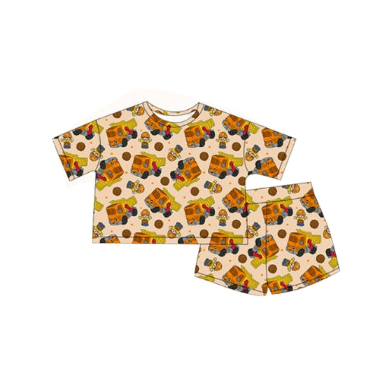 Baby Boys Clothes Khaki Short Sleeves Cartoon Trucks Top Short Pajamas Set Preorder BSSO1453 3.15