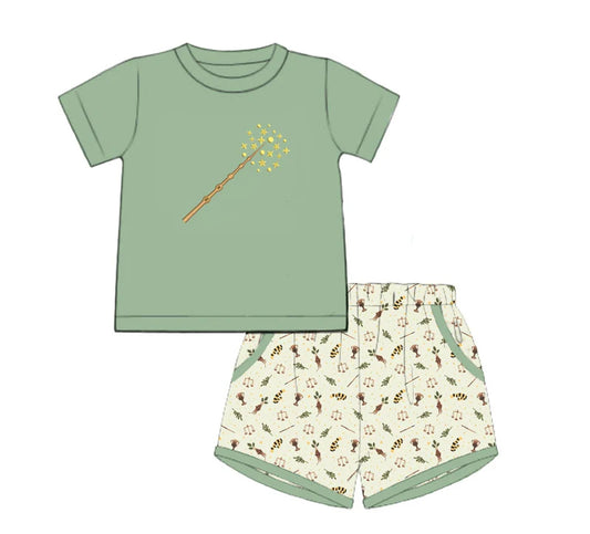 Baby Boys Clothes Green Short Sleeves Magic Stick Top Pockets Short Set Preorder BSSO1455 3.15