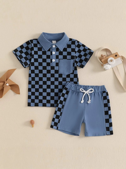 Baby Boys Clothes Blue Plaid Button Pocket Top Shorts Sets Preorder BSSO1472 3.28