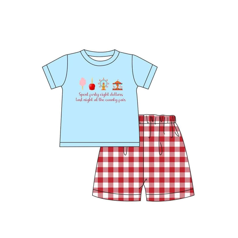 Baby Boys Clothes Blue Short Sleeves Park Top Red Plaid Short Set Preorder BSSO1482 4.4