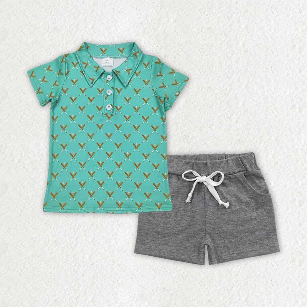 Baby Boys Clothes Baseballs Button Pullover Top Pockets Shorts Sets BSSO1484