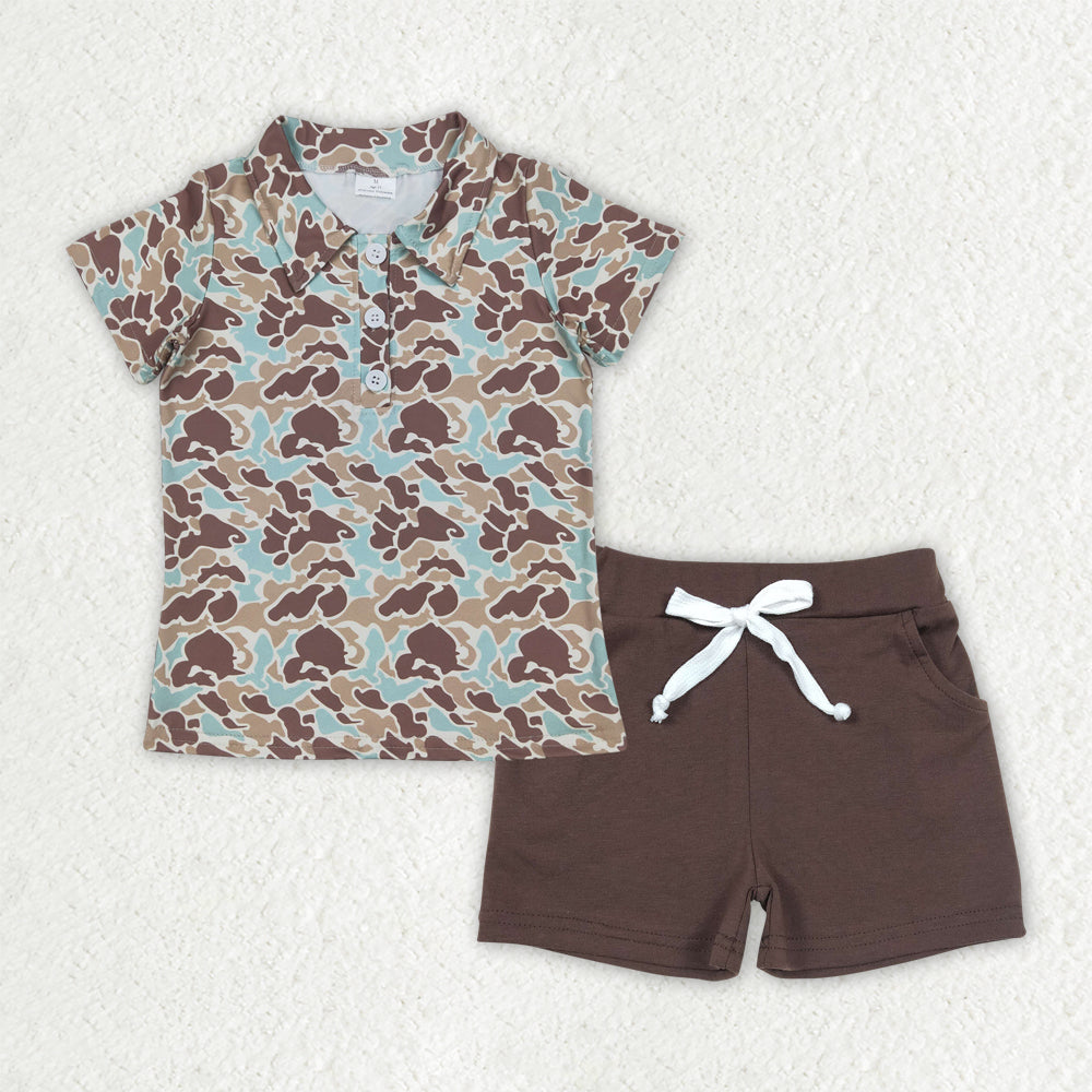 Baby Boys Clothes Green Camouflage Button Pullover Top Pockets Shorts Sets BSSO1486 4.7