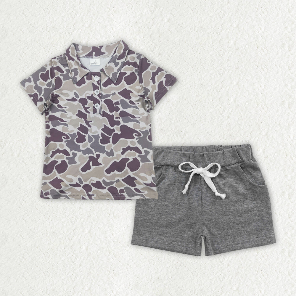 Baby Boys Clothes Grey Camouflage Button Pullover Top Pockets Shorts Sets BSSO1490 4.7
