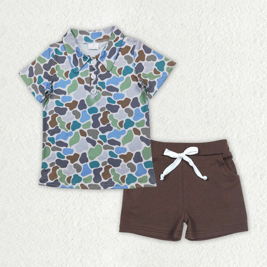 Baby Boys Clothes Blue Camouflage Button Pullover Top Pockets Shorts Sets BSSO1492 4.7