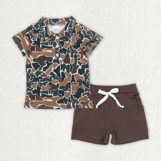 Baby Boys Clothes Brown Camouflage Button Pullover Top Pockets Shorts Sets BSSO1493 4.8
