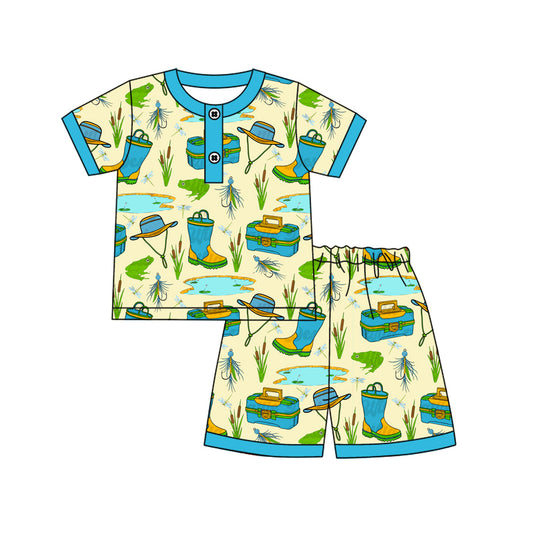 Baby Boys Clothes Blue Short Sleeves Button Fishing Top Shorts Pajamas Sets Preorder BSSO1495 4.3