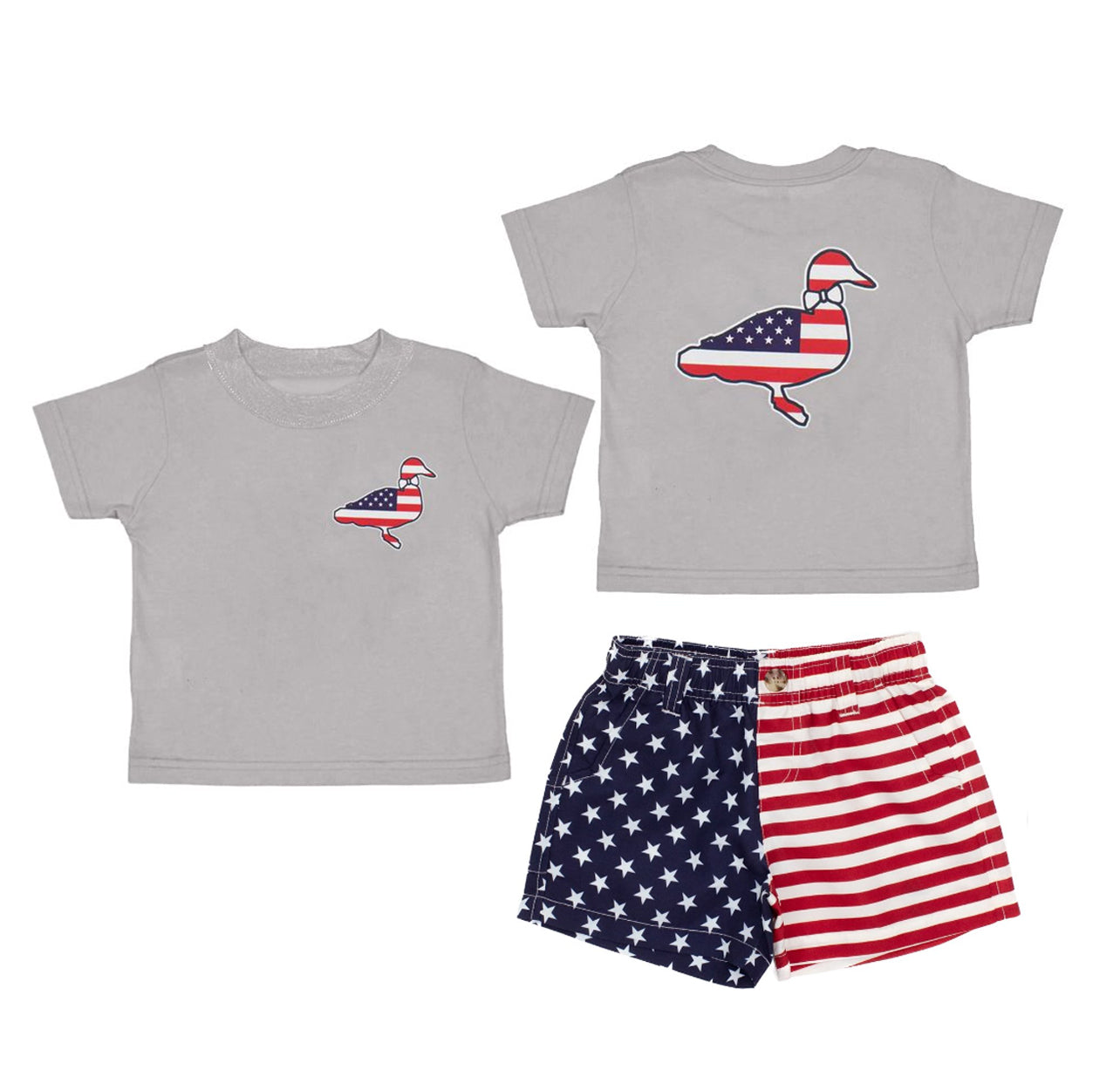 Baby Boys Clothes Short Sleeves Flag Duck Top Pockets Shorts 4th Of July Set Preorder BSSO1505 4.10