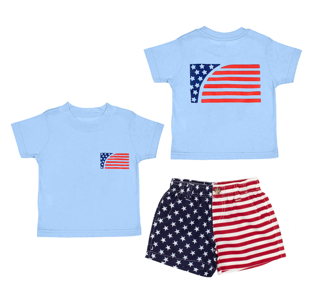 Baby Boys Clothes Blue Short Sleeves Flag Top Pockets Shorts 4th Of July Set Preorder BSSO1506 4.10