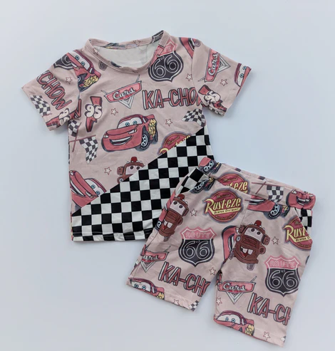 Baby Boys Clothes Khaki Short Sleeves Cartoon Cars Top Pockets Shorts Sets Preorder BSSO1507 4.10