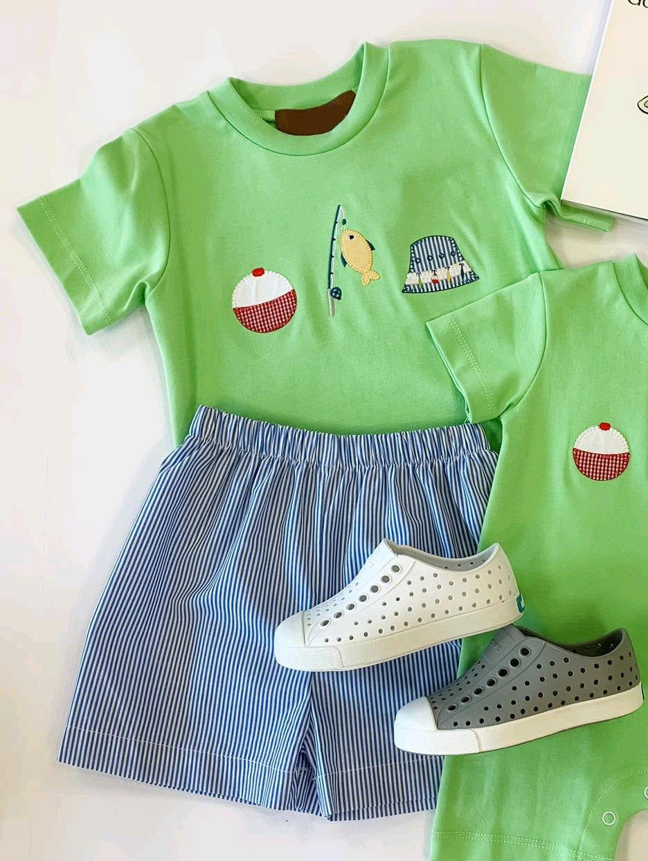 Baby Boys Clothes Green Short Sleeves Fishing Top Blue Stripe Short Set Preorder BSSO1508 4.10