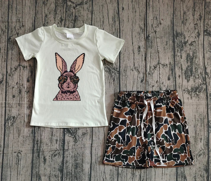 Baby Girls Rabbits Shirts Dark Brown Camo Shorts Easter Clothes Sets Preorder 10.24