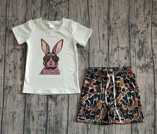 Baby Girls Rabbits Shirts Dark Brown Camo Shorts Easter Clothes Sets Preorder 10.24