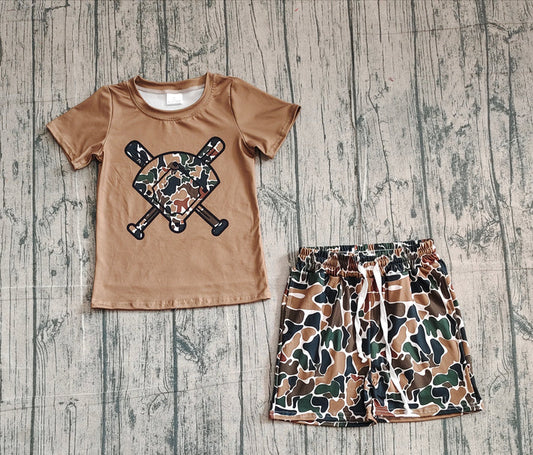 Baby Girls Dark Brown Camo Baseball Top Shorts Team Clothes Sets Preorder 10.24
