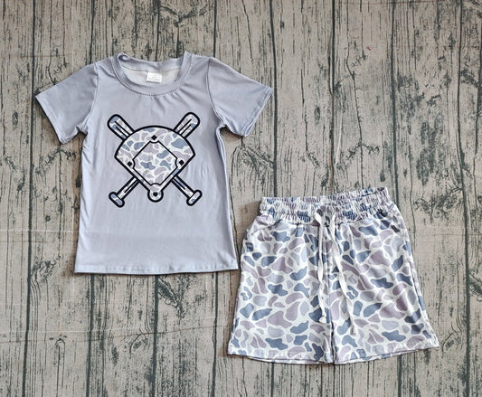 Baby Girls Grey Camo Baseball Top Shorts Team Clothes Sets Preorder 10.24