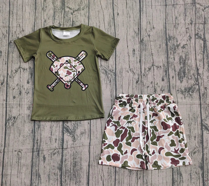 Baby Girls Deer Ducks Camo Baseball Top Shorts Team Clothes Sets Preorder 10.24