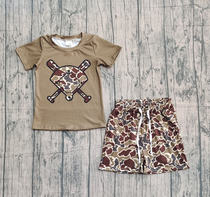 Baby Girls Dark Brown Camo Baseball Top Shorts Team Clothes Sets Preorder 10.24