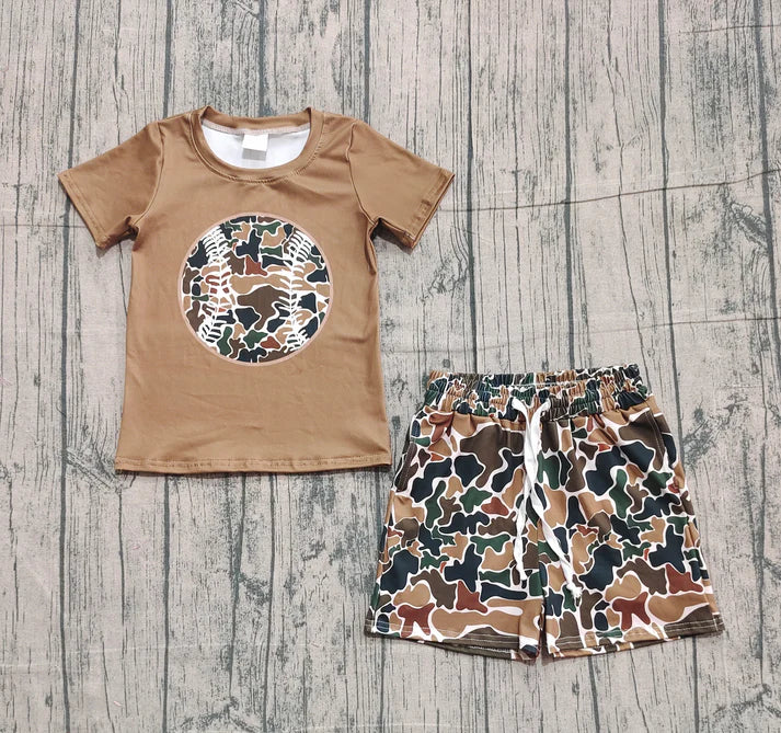 Baby Girls Dark Brown Camo Baseball Top Shorts Team Clothes Sets Preorder 10.24
