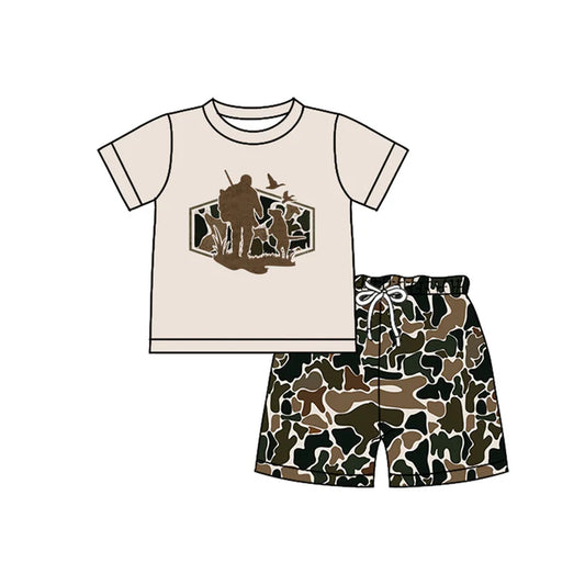 Baby Boys Dark Brown Camo Dogs Ducks Top Shorts Hunting Clothes Sets Preorder 11.28