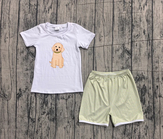 Embroidery Dogs Baby Boys Shirt Top Stripe Short Hunting Clothes Sets Preorder BSSO2002