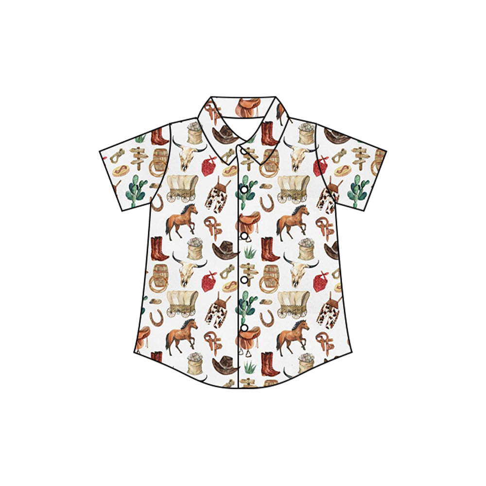 Baby Boys T-shirts Short Sleeves Button Boots Horses Shirts Top Preorder BT1231 4.8