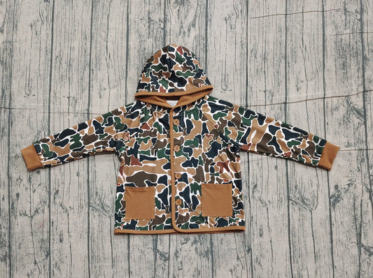 Baby Boys Dark Brown Camo Button Pockets Hooded Jackets Tops Preorder 10.24