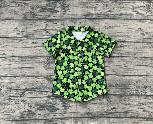 Baby Boys Green Clovers Plaid Button St Patrick Shirts Top Preorder BT1455 11.17