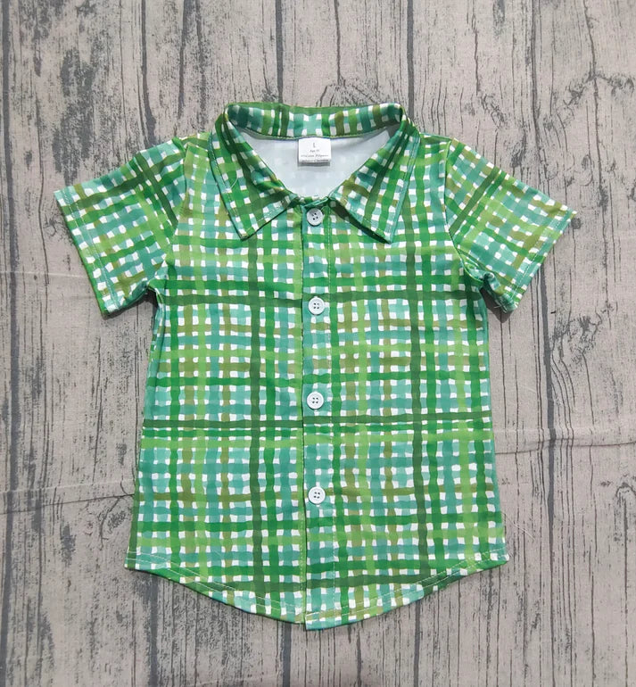 Baby Boys Green Checked St Patrick Button Shirts Top Preorder BT1456 11.17