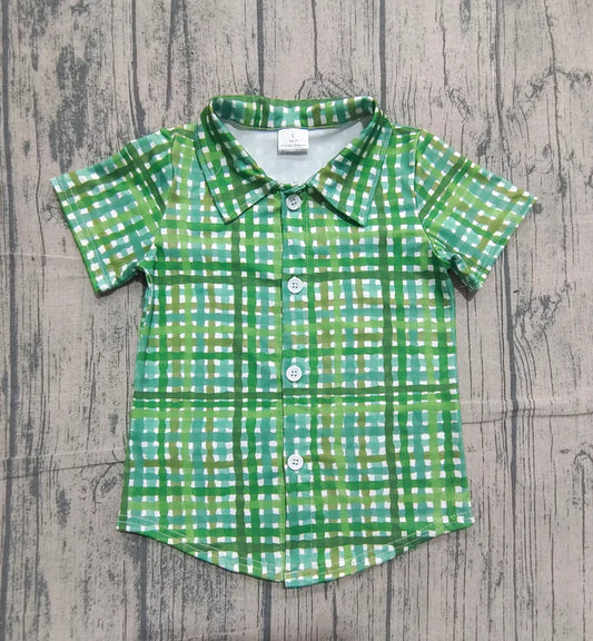 Baby Boys Green Checked St Patrick Button Shirts Top Preorder BT1456 11.17