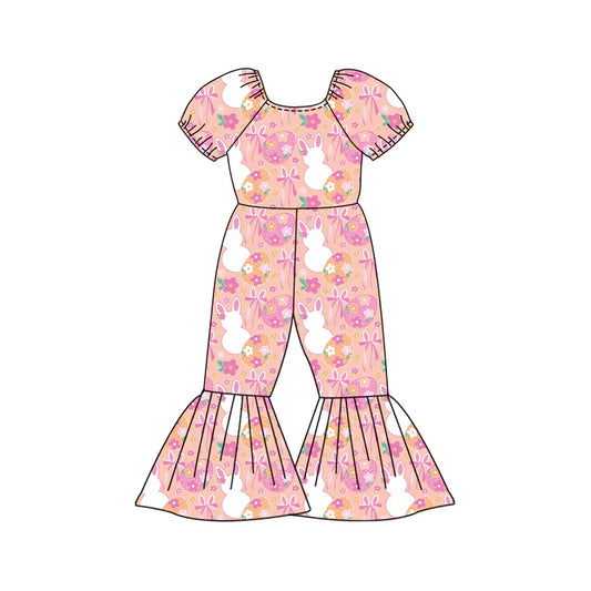 Preorder (moq 5)Baby Girls Flowers Rabbits Eggs Easter Bell Bottom Pant Jumpsuits 12.27