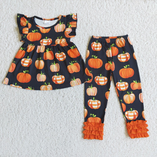 Pumpkin Print Girls Clothing Sets C10-21