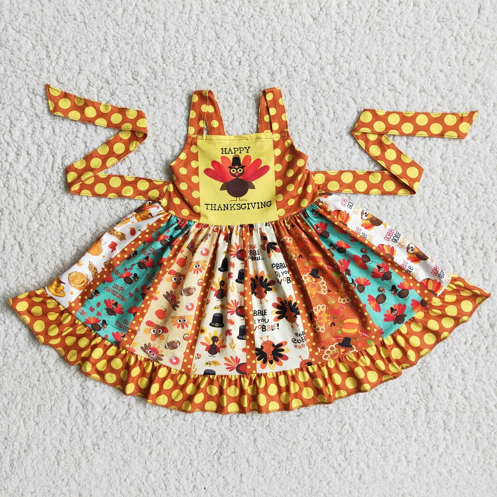 Thanksgiving Baby Girls Dress Turkey Print Dresses D4-11