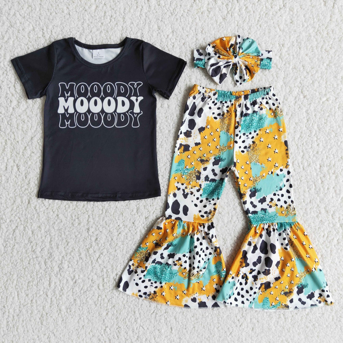 Baby Girls Clothes Short Sleeve Bell Pants Sets with Bow E8-3