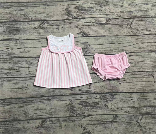 Baby Girls Clothes Pink Sleeveless Bows Embroidery Tunic Top Bummies Sets PreorderGBO0476 3.26