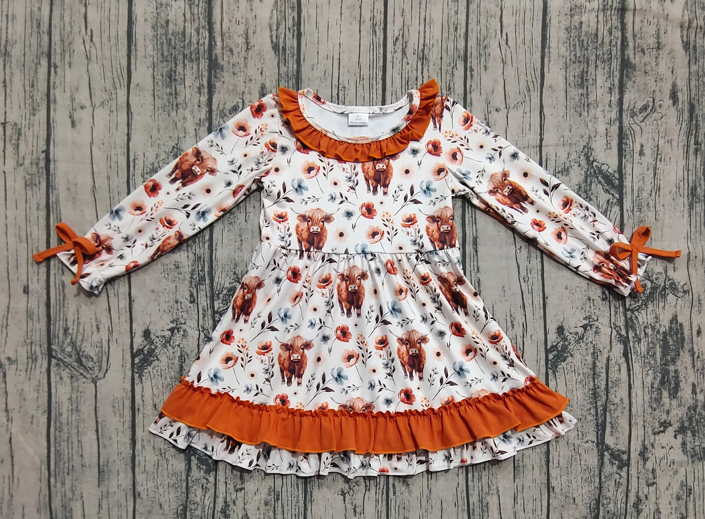 Baby Girls Dress Western Flowers Highland Cow Knee Length Dresses Preorder GLD0784 8.2